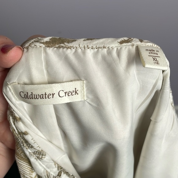 Coldwater Creek Gold Glittery Floral Foliage Ruffle Bottom MIDI Skirt size XL 18 - Picture 5 of 15